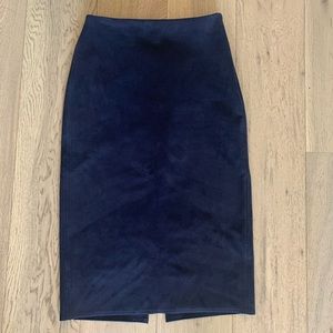 Babaton faux suede midi pencil skirt in navy